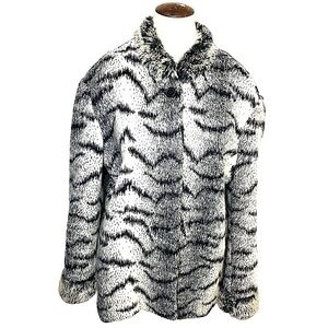 SAGA Lady Fleece Jacket Ombre Black White Novelty Print Cozy Button Down Coat L
